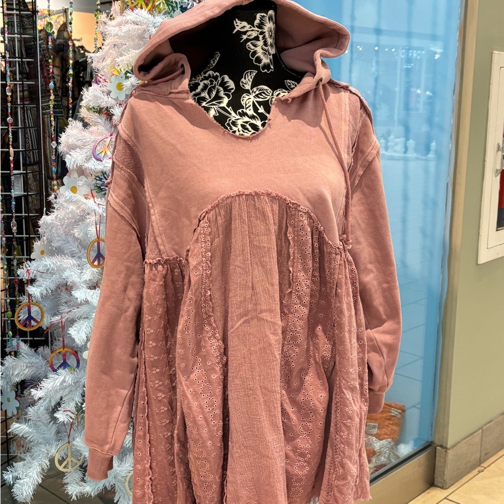 Pink Oversized Hooded Tunic